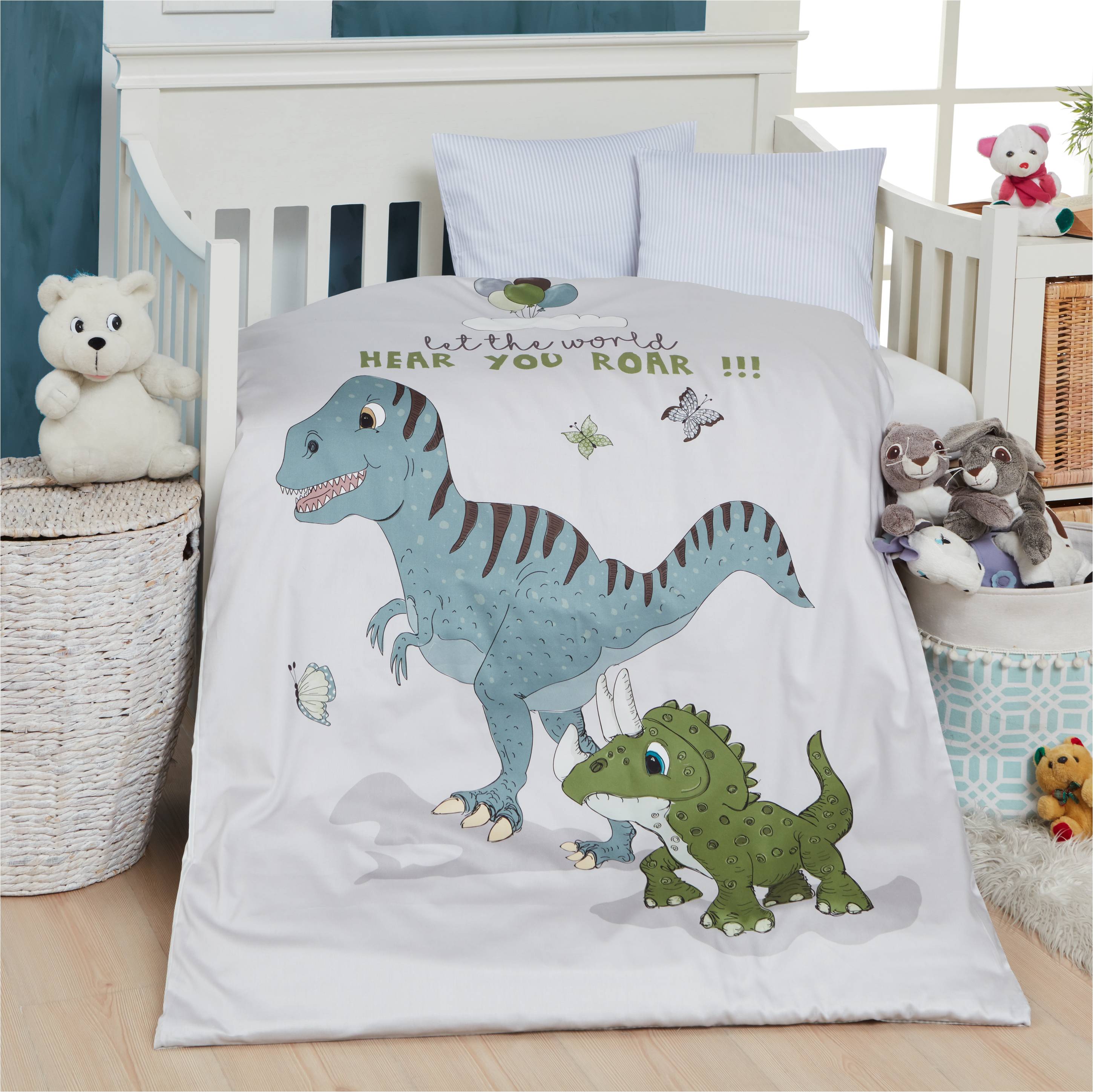 Børne sengetøj med af dinosaurer - 100x140 cm