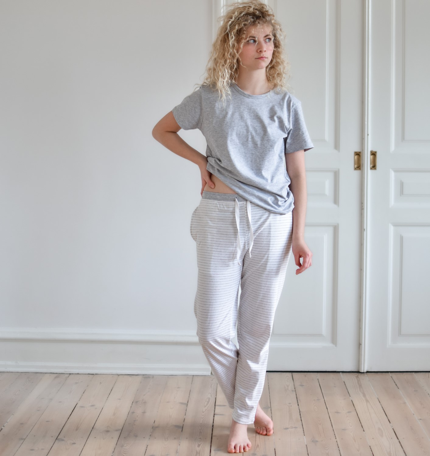 frisk Blinke arkitekt Pyjamas bukser til voksen i Offwhite med striber