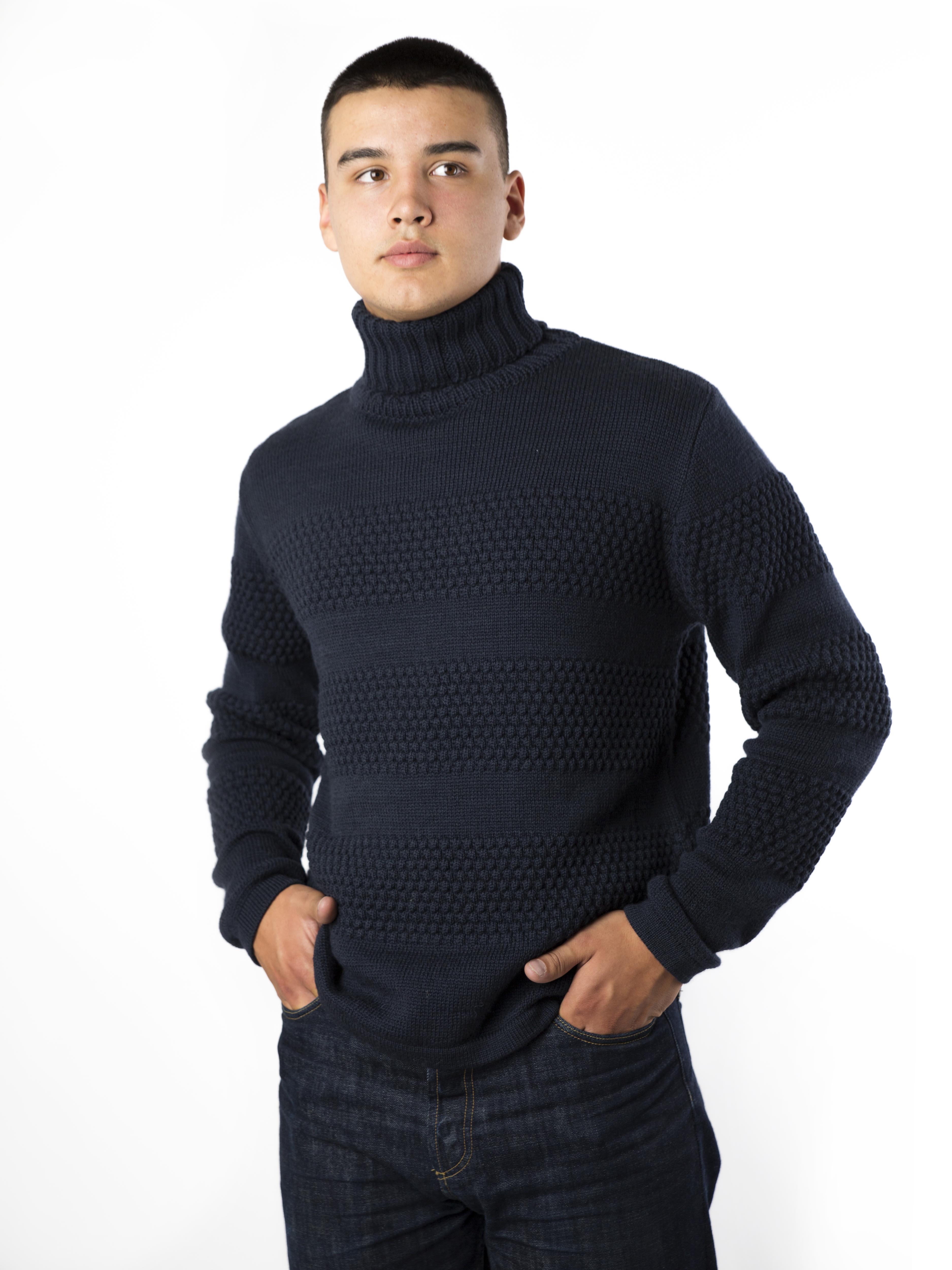 sweater, Merinould, Nyhavn, Midnight Fuza ULD STRIK - bySKAGEN