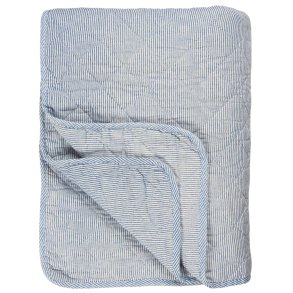 Vatt�ppe, Quiltet, Bl� og m�lkehvide striber, 130x180 cm, 100% Bomuld, Ib Laursen