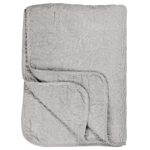 Vatt�ppe, Quiltet, M�rkegr� og m�lkehvide striber, 130x180cm, 100% Bomuld, Ib Laursen