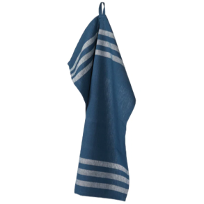 Viskestykke, M�rkebl�/hvide melange striber, 50x70 cm, bomuld, SP