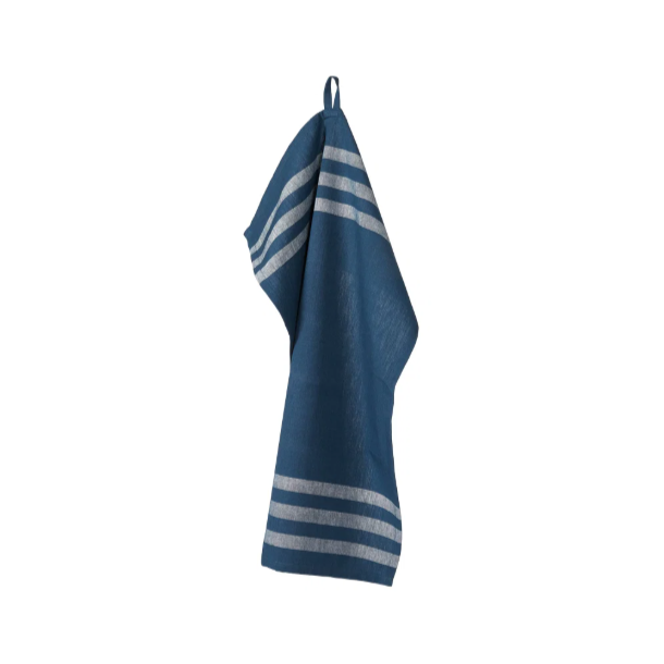 Viskestykke, M�rkebl�/hvide melange striber, 50x70 cm, bomuld, SP