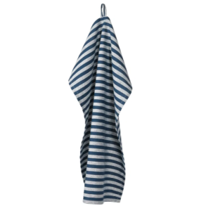 Viskestykke, M�rkebl�/hvide melange striber, 50x70cm, bomuld, SP
