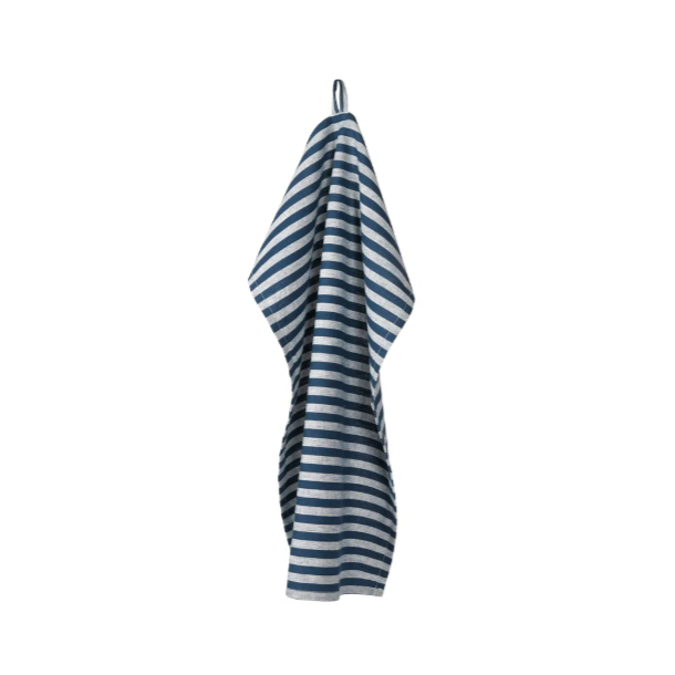 Viskestykke, M�rkebl�/hvide melange striber, 50x70cm, bomuld, SP