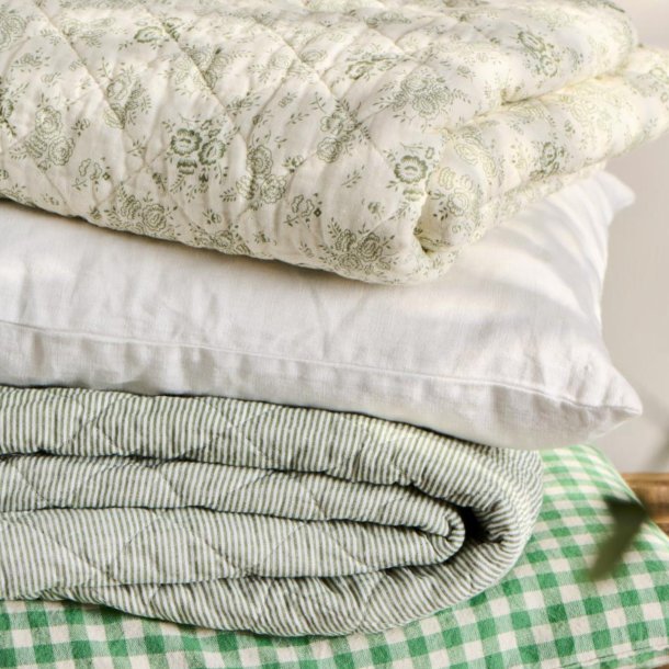 T�ppe, Gr�nne og m�lkehvide striber, 130x180 cm, Bomuld