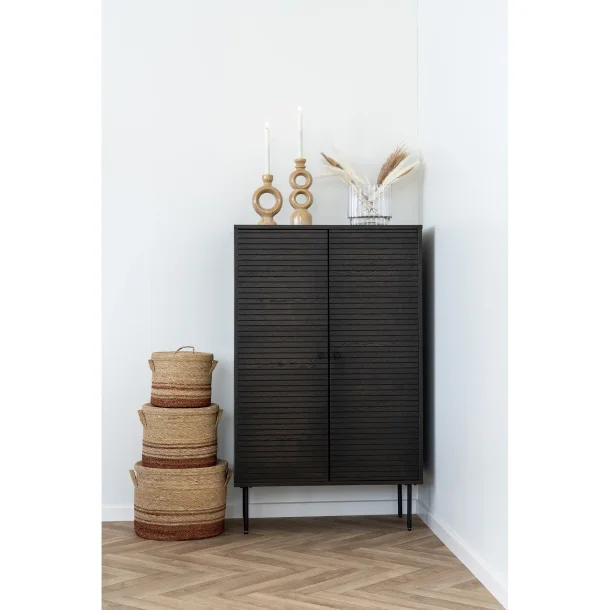 Fan� lysestage i brun keramik � H23,5 cm