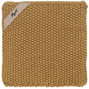 Grydelap Mynte - Mustard strikket 22x22 cm.