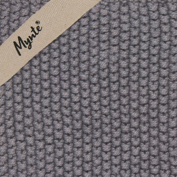 Grydelap Mynte - Mrkegr strikket 22x22 cm.