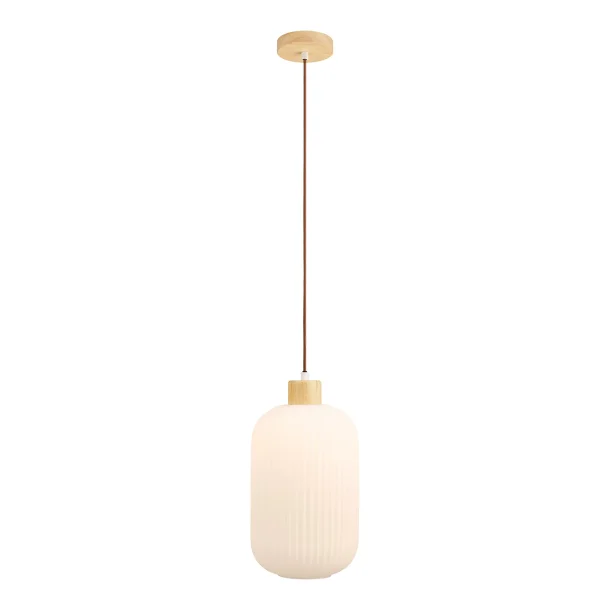 M�n pendellampe i hvidt glas og tr� � �20 cm, E27