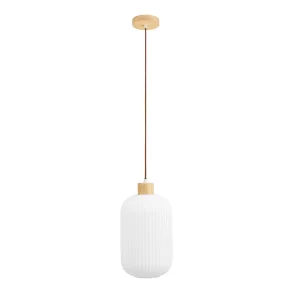 M�n pendellampe i hvidt glas og tr� � �20 cm, E27