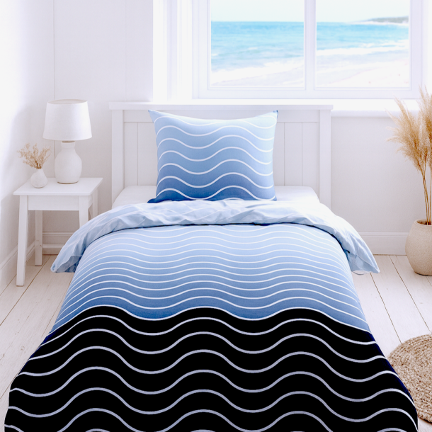 bySKAGEN Senget�j - Mare - Bomuldssatin - Bl� b�lgestribet