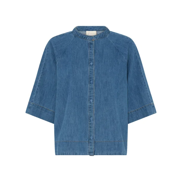 Abu Dhabi, Denim skjorte top m. 3/4 rme, Medium bl, One size, Frau