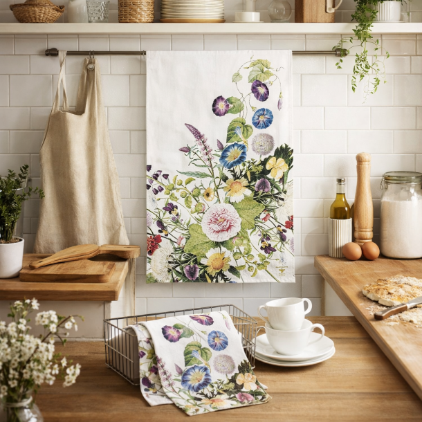 �kologisk viskestykke, Flower Garden, 48x70 cm. Jim Lyngvild