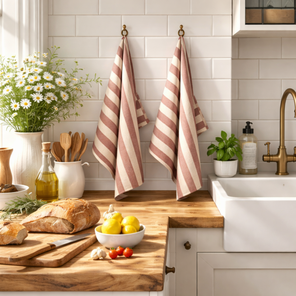 Viskestykke, Effi, Stribet R�d, 50x70 cm, Bomuld, Lasa