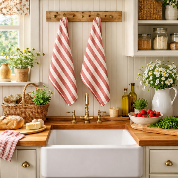 Viskestykke, Effi, Stribet Rosa, 50x70 cm, Bomuld, Lasa