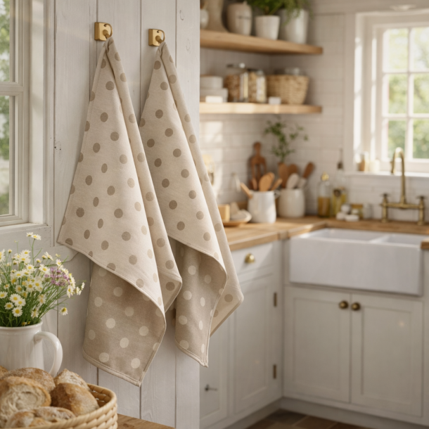 Viskestykke, Spot, Sand/natur, prikket, 50x70cm, bomuld