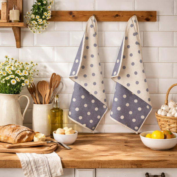 Viskestykke, Spot, M�rkebl�, prikket, 50x70cm, bomuld, Lasa