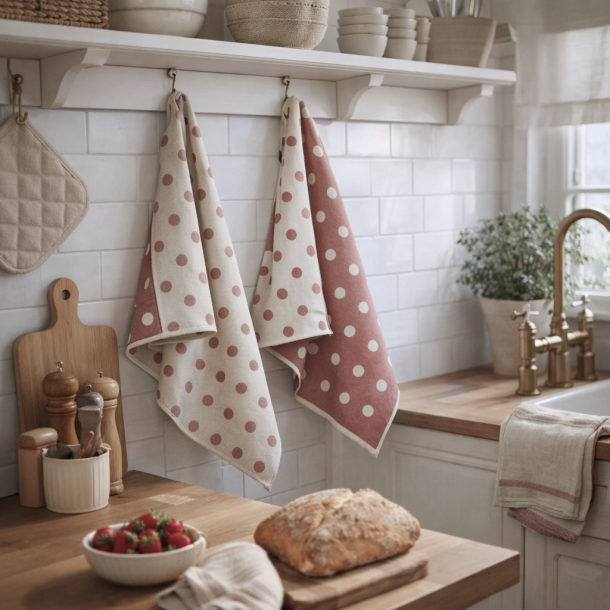 Viskestykke, Spot, M�rker�d, prikket, 50x70cm, bomuld, Lasa