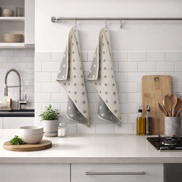 Viskestykke, Spot, Prikket, M�rkegr�/natur, 50x70cm, bomuld, Lasa