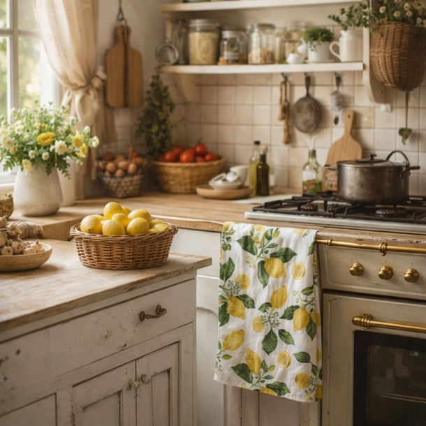 �kologisk viskestykke, Citroner, 48x70 cm.