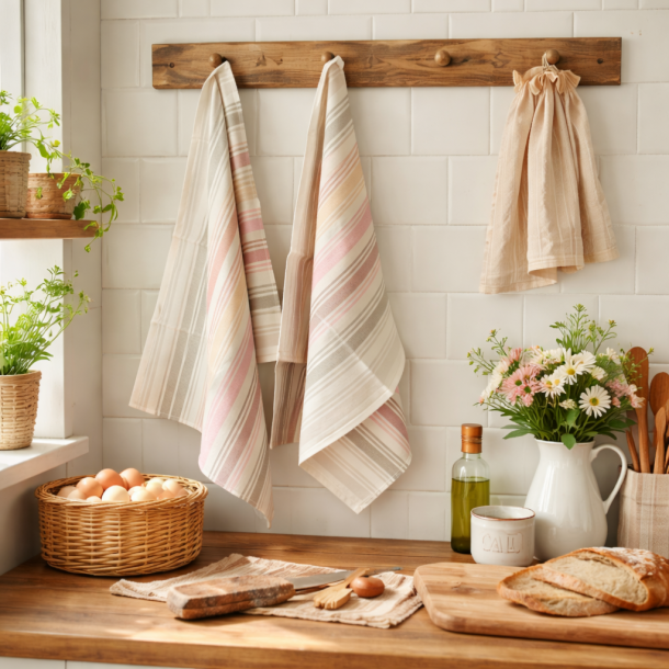 Viskestykke, Line, 50x70cm, Pink/Beige nuancer, 100% Bomuld