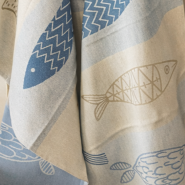 Viskestykke, Maris, Bl�/sand farvet fisk, 50x70cm, Lasa