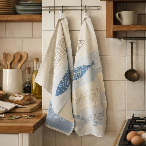 Viskestykke, Maris, Bl�/sand farvet fisk, 50x70cm, Lasa