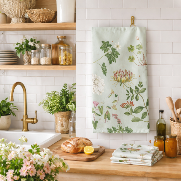 �kologisk viskestykke, Flora Danica, 48x70 cm.