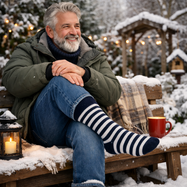 Uldsokker, Juelsminde, M�rkebl� strib