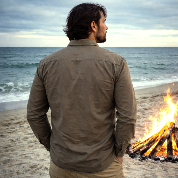 Heavyweight Overshirt i Khaki - 100% bomuld