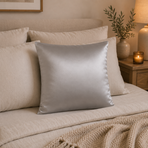 Pudebetr�k, Lysegr�, 60x63 cm, Bomuldssatin, Lynl�s, Skagen