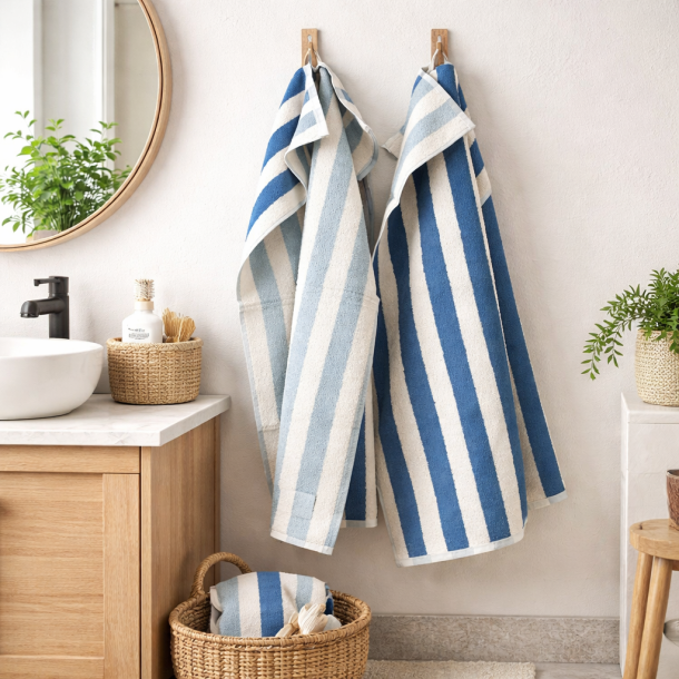 H�ndkl�de, Double Stripes, Lys bl�/ M�rk bl�