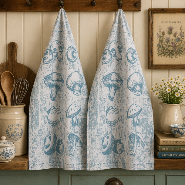 Viskestykke, Fungi, Bl�gr�nne Nuancer, 50x70cm, bomuld