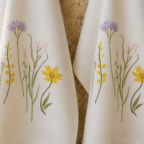 Viskestykke m/broderi blomst 50x70cm bomuld