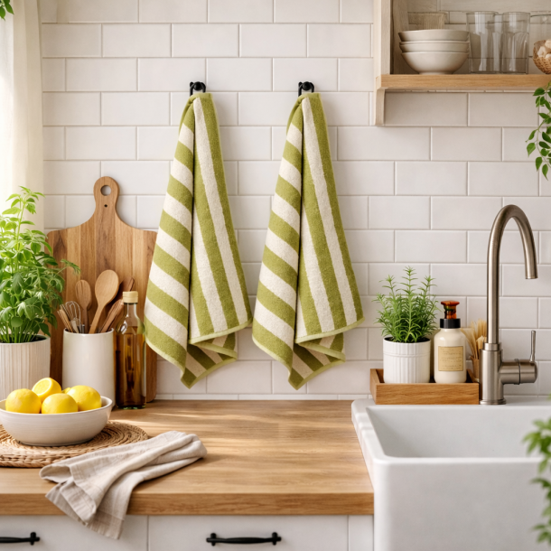 K�kken- og g�steh�ndkl�de, Effi Strib, Pat Olivengr�n