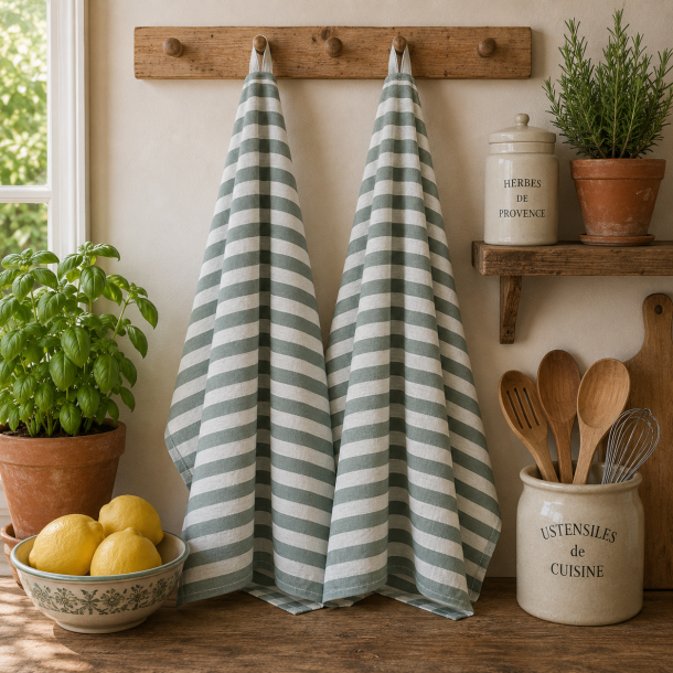 Viskestykke, Gr�n/melange stribet, 50x70cm,, bomuld, SP