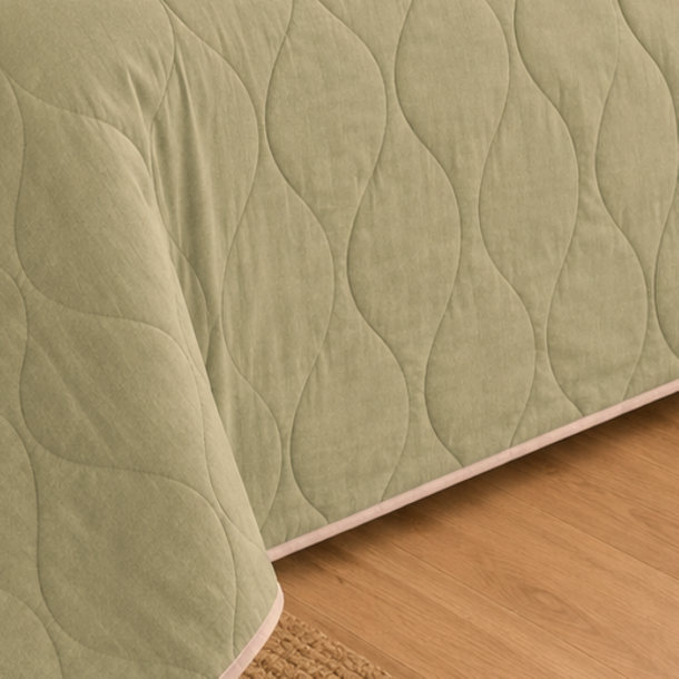 Senget�ppe, Ellen, Off White/Light Green, Bomuld, 260x260 cm