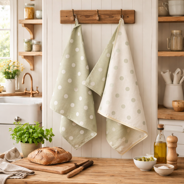 Viskestykke, Spot, lysegr�n, prikket, 50x70cm, bomuld, Lasa