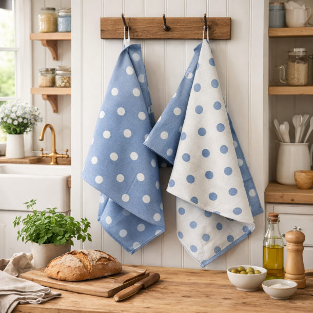 Viskestykke, Spot, bl�, prikket, 50x70cm, bomuld, Lasa