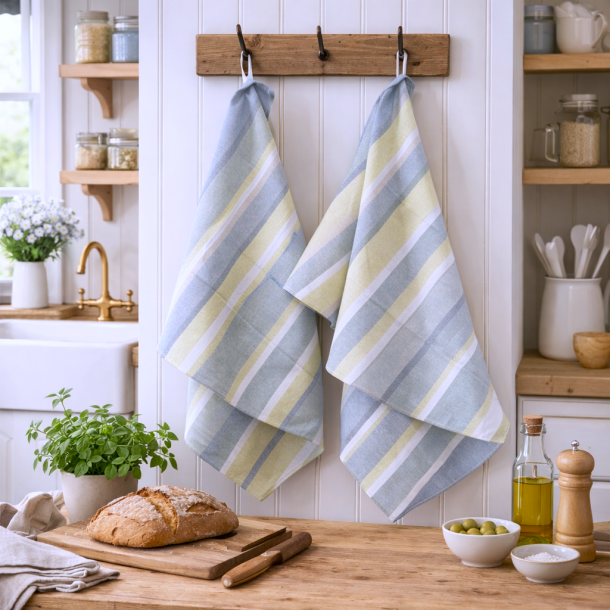 Viskestykke, Rust, 50x70cm, bl�/gr�nne nuancer, 100% Bomuld