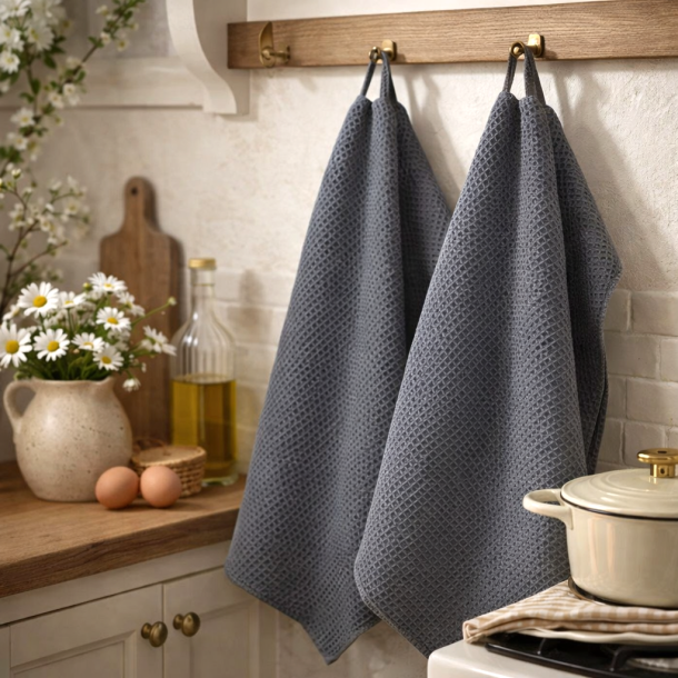 Viskestykke, Vaffelv�vet, Gr�, 50x70cm, bomuld