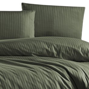 bySKAGEN Sengetj - Elena - Bomuldssatin - Oliven stribet