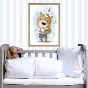 Brnesengetj, Emilie, Lysebl stribet, 100% Bomuldspercale