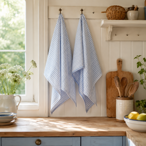 Viskestykke, Skagen stribet, Lysebl�, 50x70 cm, Bomuld, Lasa