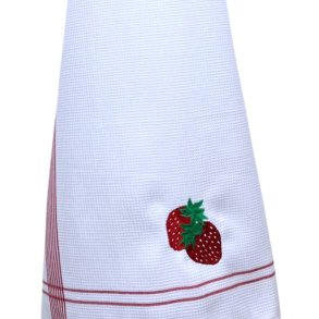 Viskestykke, Vaffelvvet, Hvid med broderi af Jordbr, 50x70cm, bomuld