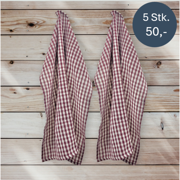 Viskestykke, Gingham - Mørkerød tern, 50x65 cm, Bomuld