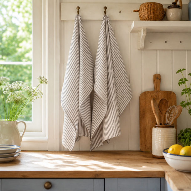 Viskestykke, Skagen stribet, Mocca, 50x70 cm, Bomuld, Lasa