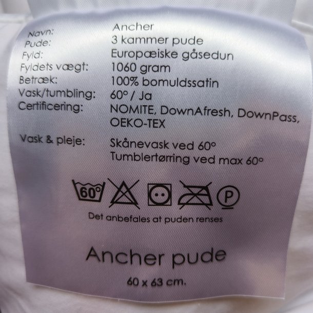 Gsedunspude, Ancher, 3-kammer, 60x63 cm