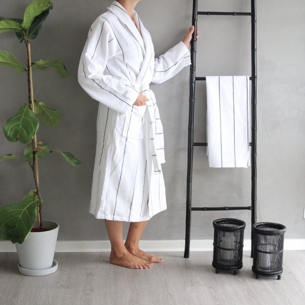 Badekbe Unisex, Bergen, 100% Bomuld, Sort stribet